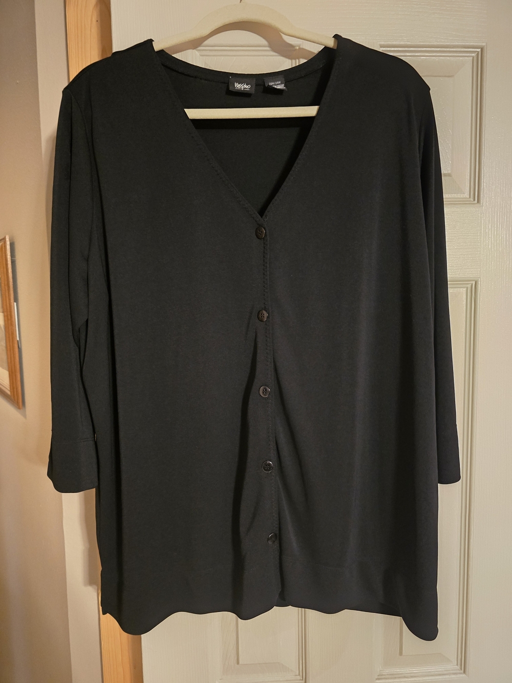 Black V-Neck Button Front Shirt